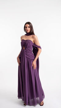 Amélie Off-Shoulder Ruch Scarf Maxi Dress In Purple