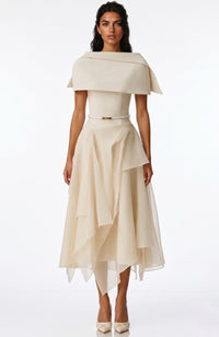 Inga White Asymmetrical Shawl & Tulle Panel Dress Set
