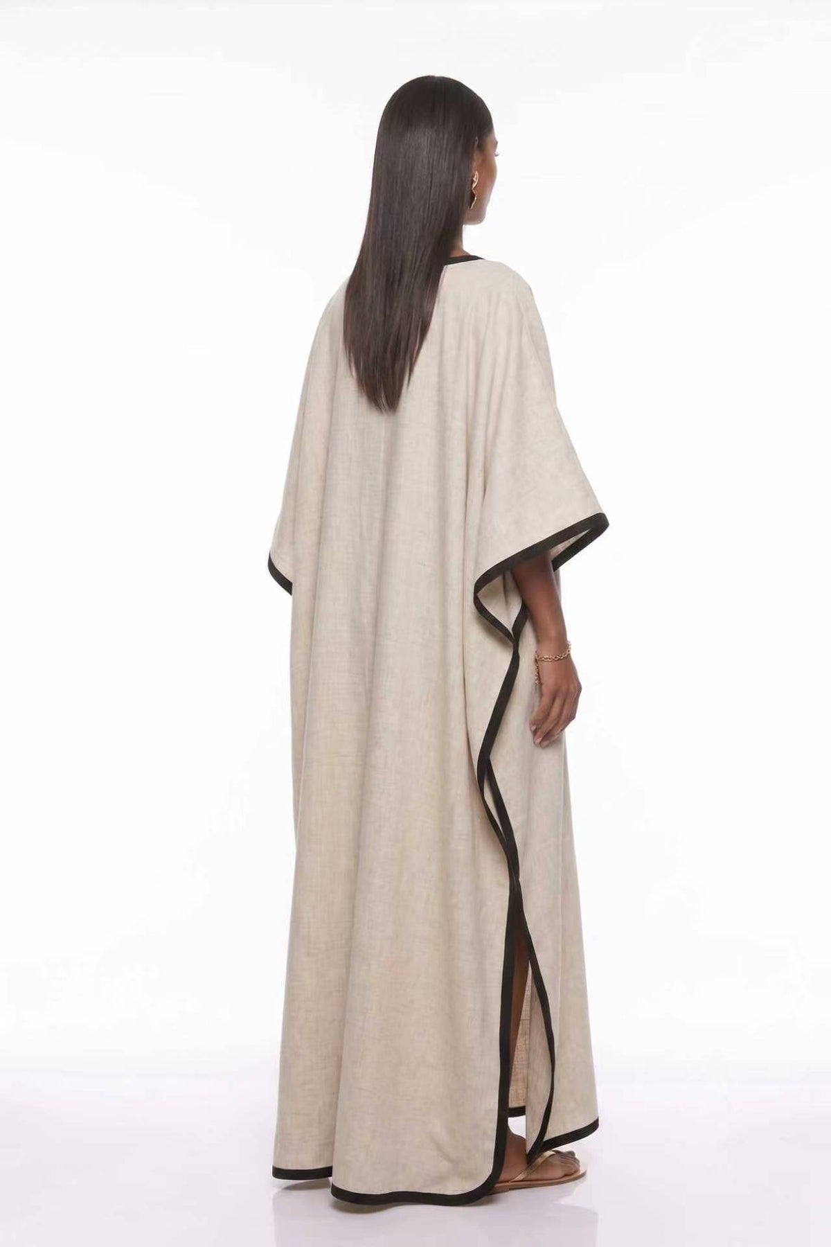 Falaphy Contrast Trim Batwing Loose Maxi Kaftan Dress