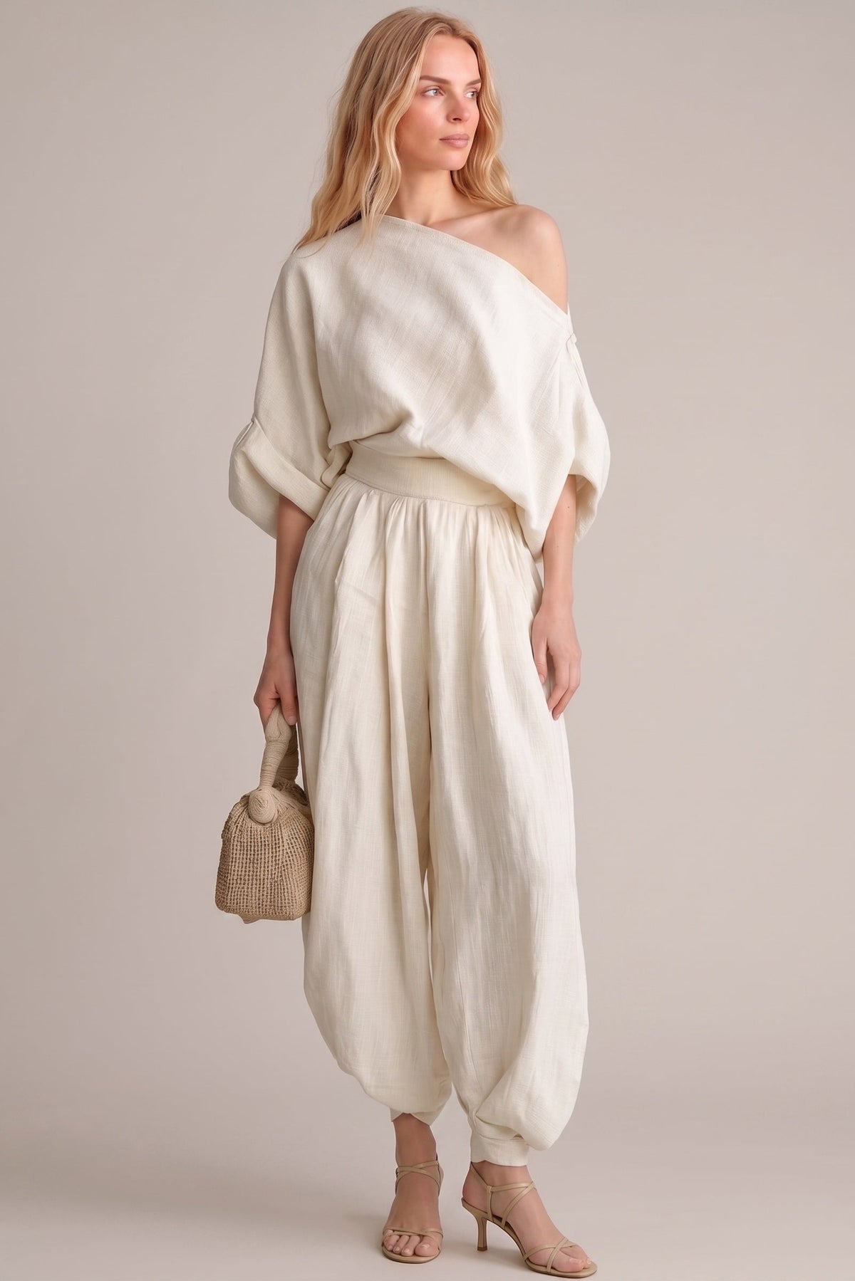 Plaest Linen One-Shoulder Pants Set