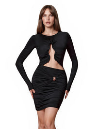 Darlyn Long Sleeve Cutout Mini Dress In Black
