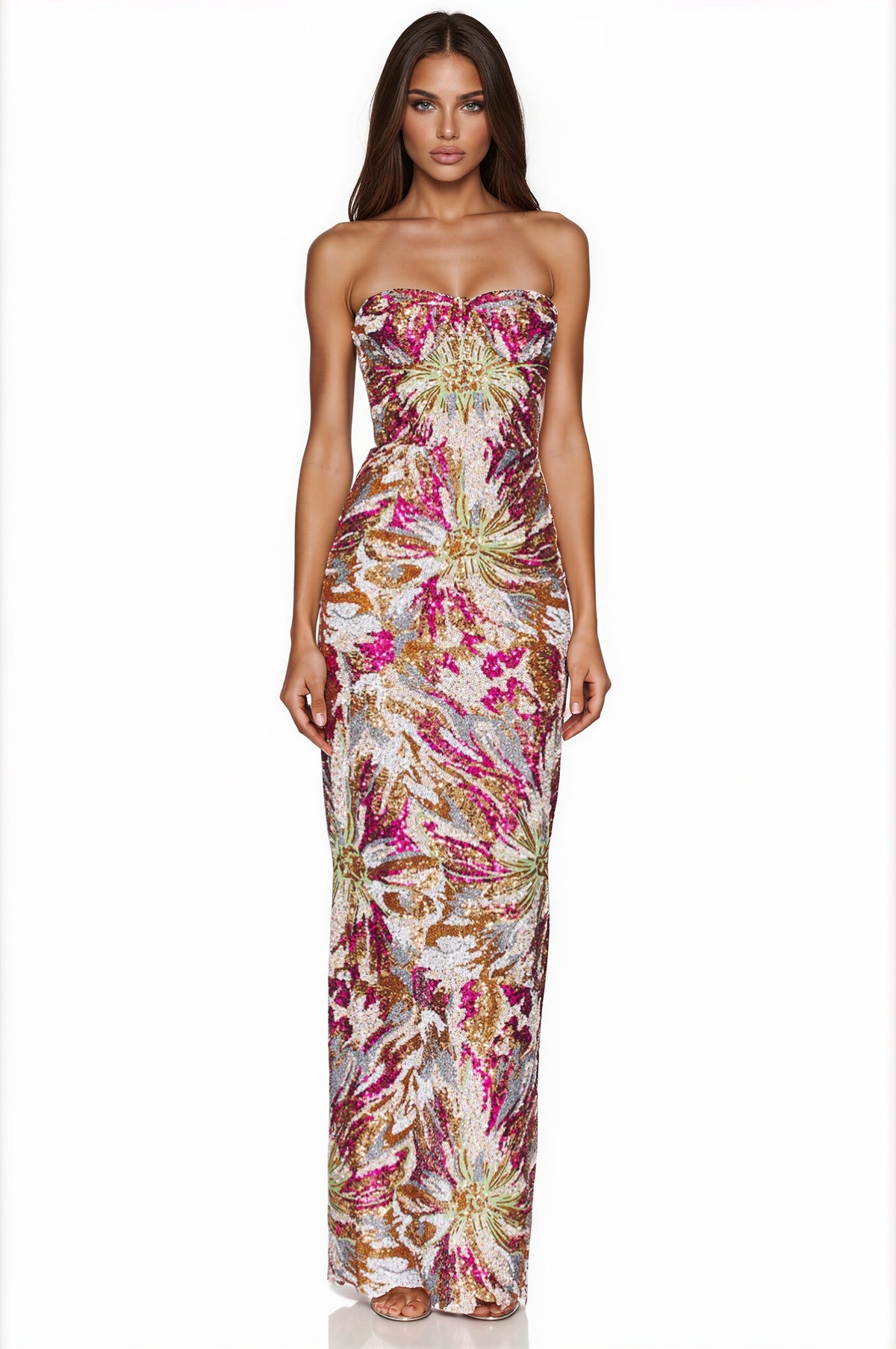 Mumphey Strapless Embellished Floral Maxi Dress