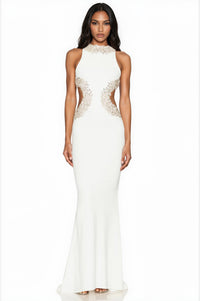 Yolita Sleeveless Cutout Crystal Maxi Dress In White