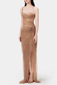 Marvel Lace Corset One-Shoulder Midi Dress