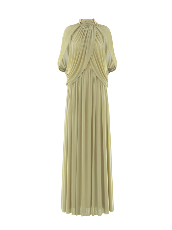 Jocaste Bat Sleeve Draped Maxi Dress In Green