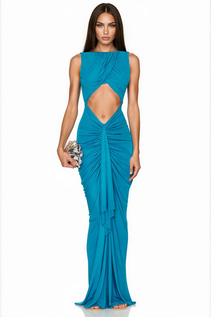 Gravira Sleeveless Cutout Ruched Maxi Dress