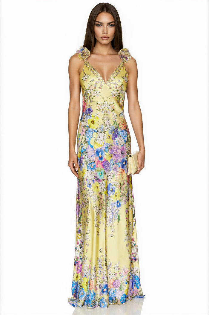 Tisiphy V Neck Flower Maxi Dress