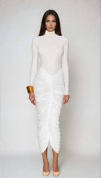 Wace High Neck Ruch Midi Dress