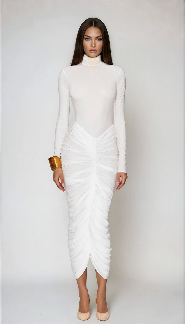 Wace High Neck Ruch Midi Dress