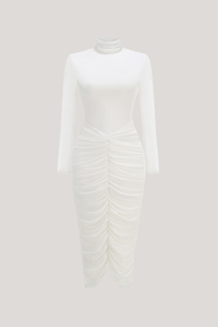 Wace High Neck Ruch Midi Dress
