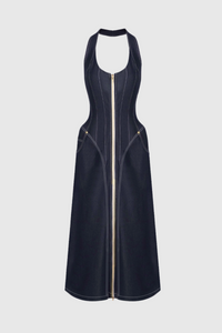 Bidelia Halter Neck Corset Denim Maxi Dress