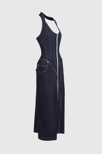 Bidelia Halter Neck Corset Denim Maxi Dress