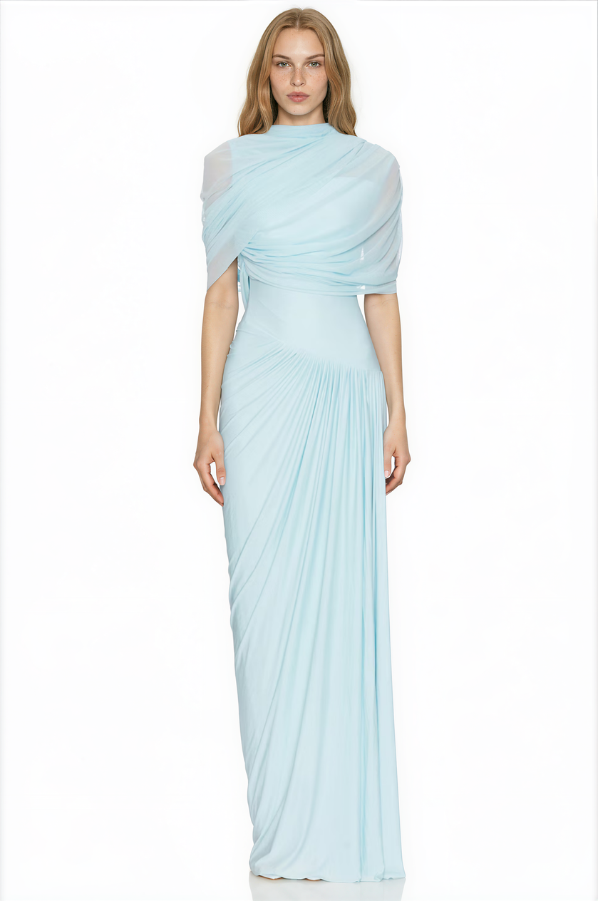 Acharya asymmetrical pleated maxi dress in Baby-blue