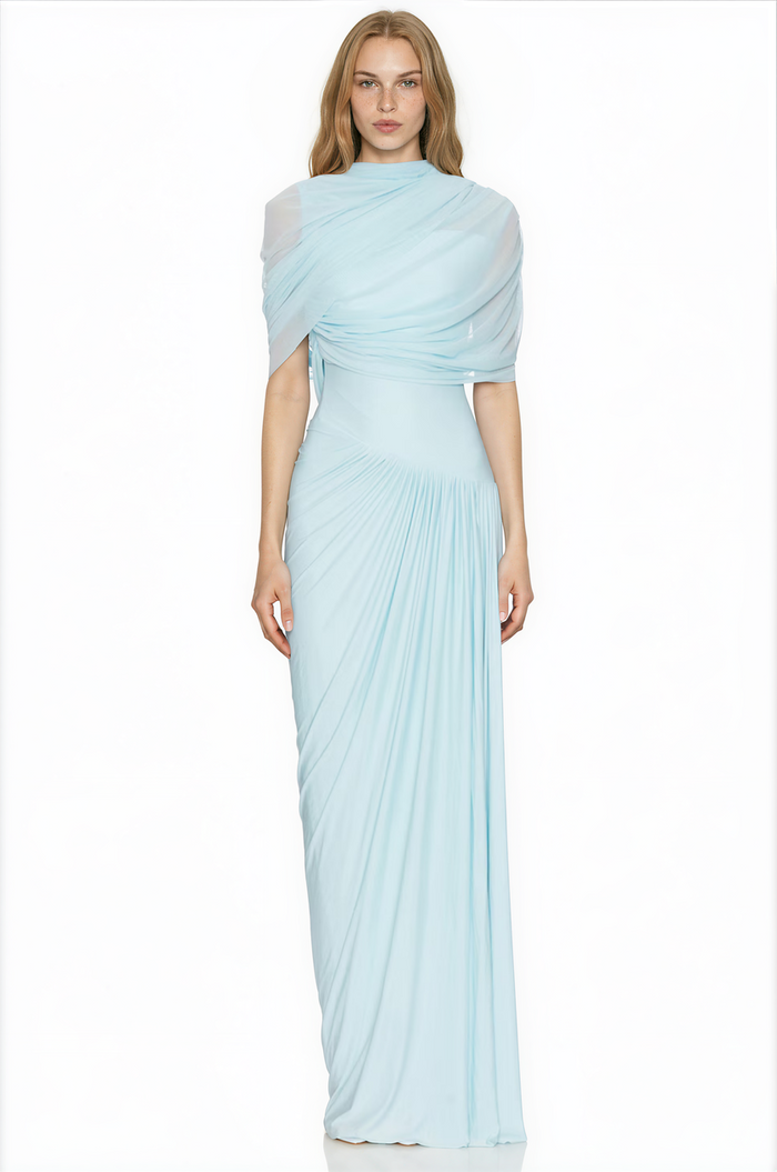 Acharya asymmetrical pleated maxi dress in Baby-blue