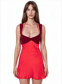 Ardor Bodycon Lace Up Ruffle Mini Dress In Red