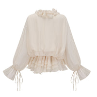 Misomo Floral-Appliqué Tiered Mini Dress in Neutrals
