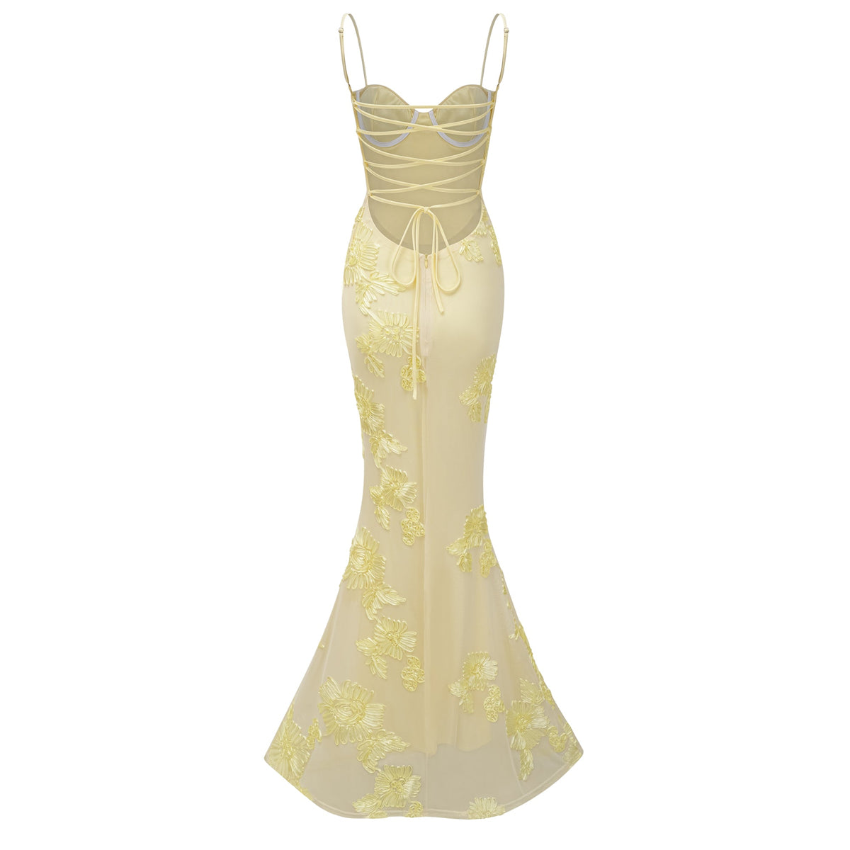 Bernice Yellow Floral Appliqué Corset Maxi Dress