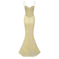Bernice Yellow Floral Appliqué Corset Maxi Dress