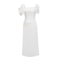 Automne White Draped Midi Dress