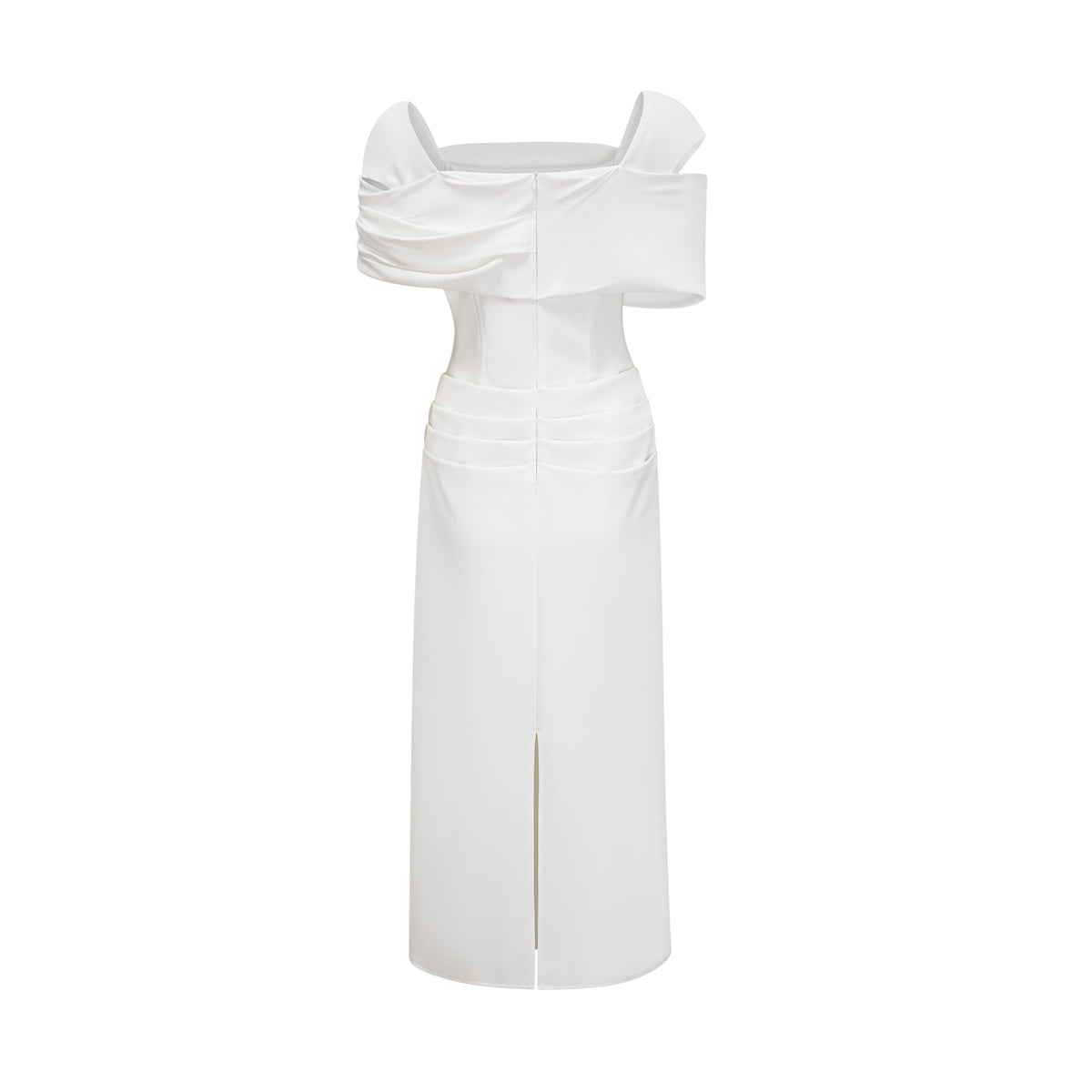Automne White Draped Midi Dress