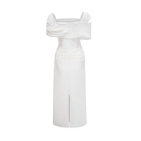 Automne White Draped Midi Dress