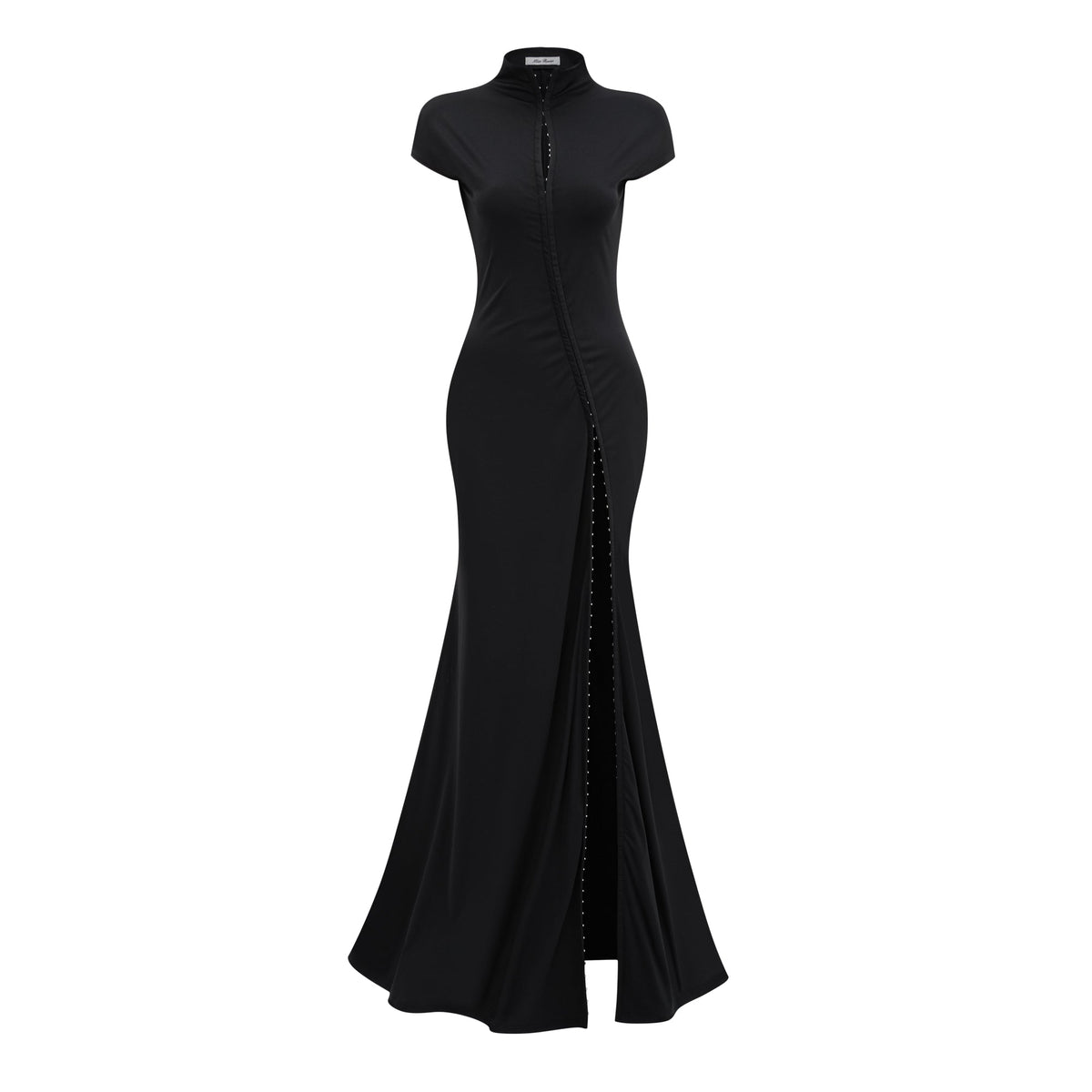 Pirobiley Black Keyhole Maxi Dress with High Thigh Slit
