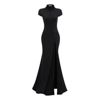 Pirobiley Black Keyhole Maxi Dress with High Thigh Slit