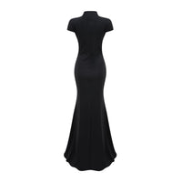 Pirobiley Black Keyhole Maxi Dress with High Thigh Slit