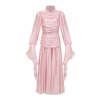 Anralzum Pink Glossy Ruched Maxi Dress