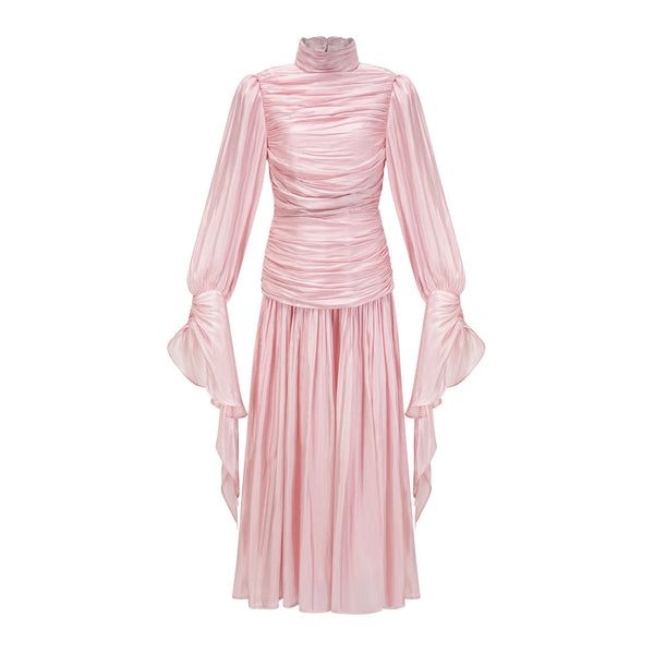 Anralzum Pink Glossy Ruched Maxi Dress