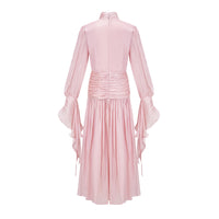 Anralzum Pink Glossy Ruched Maxi Dress