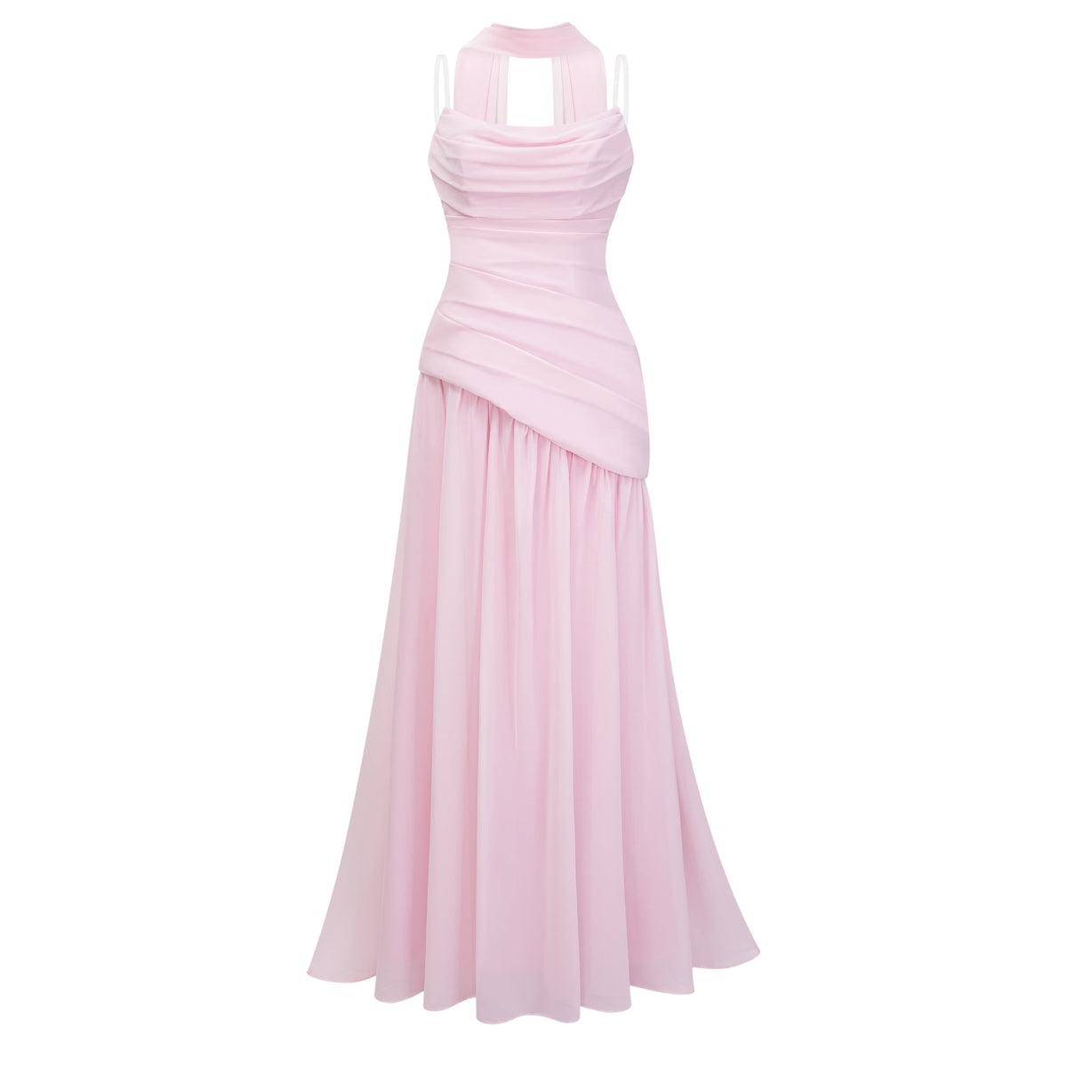 Jimena Pink Strapless Corset Chiffon Maxi Dress