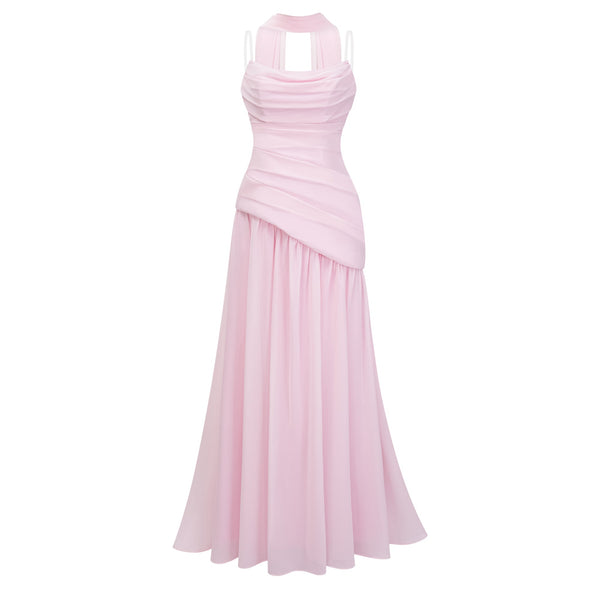 Jimena Pink Strapless Corset Chiffon Maxi Dress