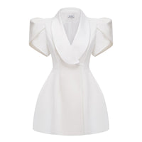 Catherine White Shawl Lapel Mini Dress