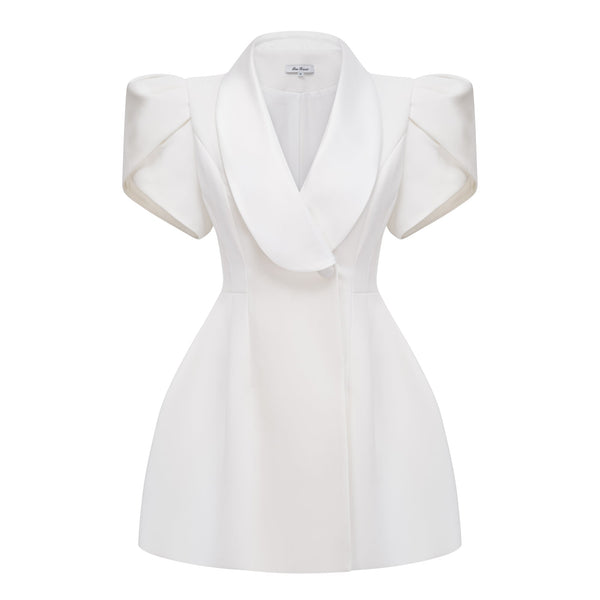 Catherine White Shawl Lapel Mini Dress