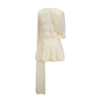 Dapona Pleated Mini Dress with Ribbon Design Accent