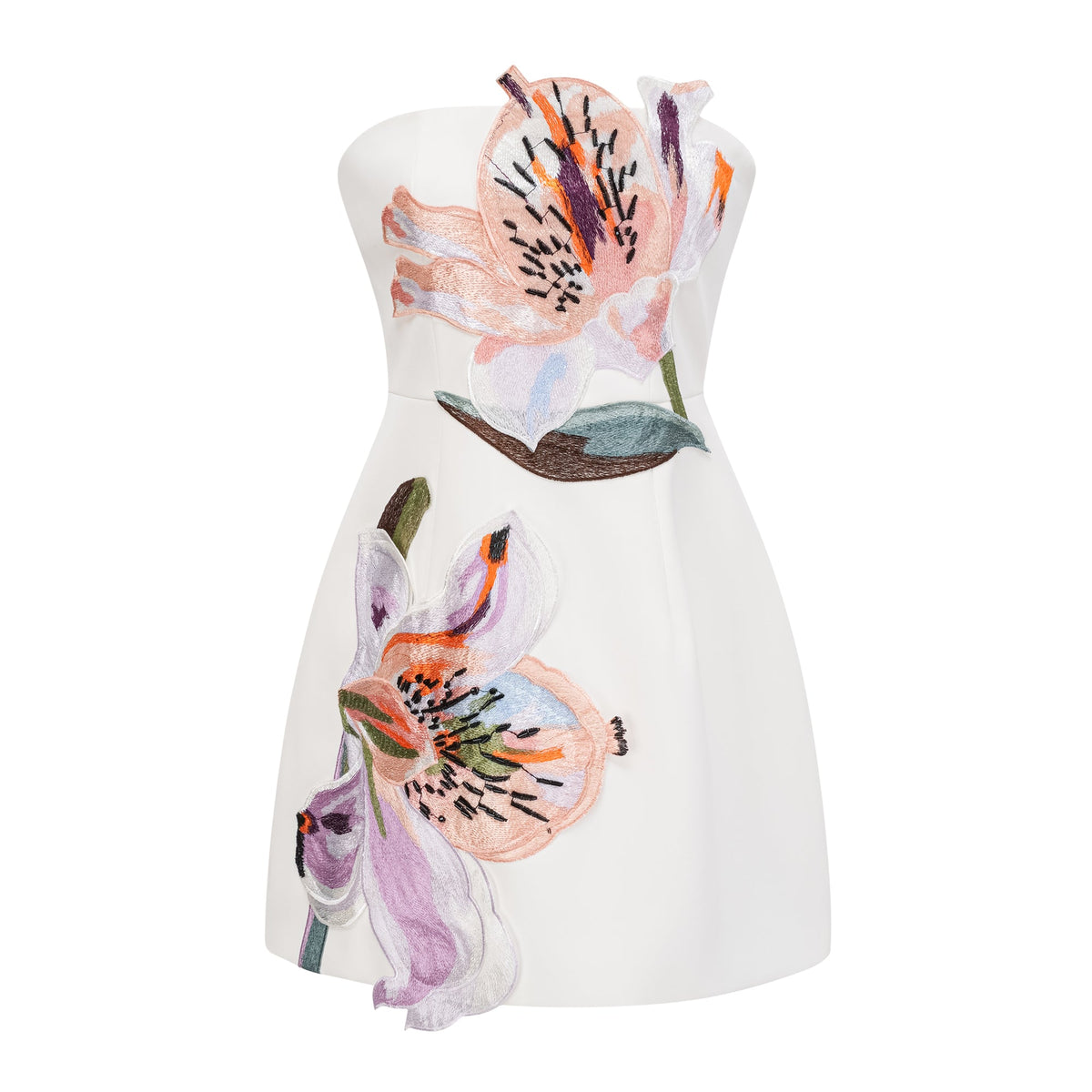 Paulette White Floral Embroidered Mini Dress