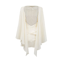 Aubos White Satin Ruffled Mini Dress with Shawl Panel Detail