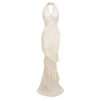Marilou Cream White Halterneck Shirred Maxi Dress