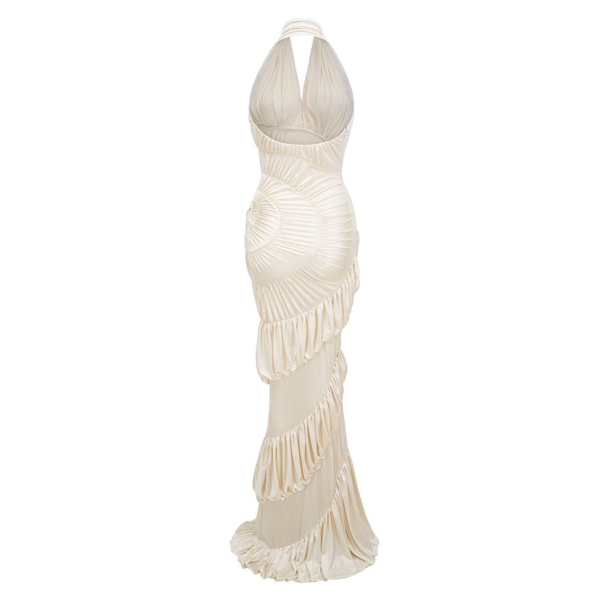 Marilou Cream White Halterneck Shirred Maxi Dress