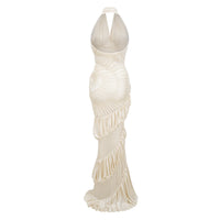 Marilou Cream White Halterneck Shirred Maxi Dress