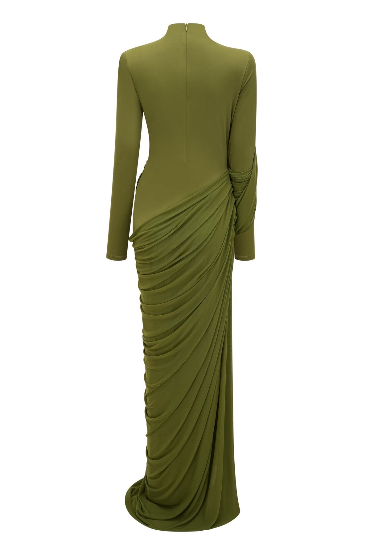 Osanne Green Asymmetrical Ruched Maxi Dress