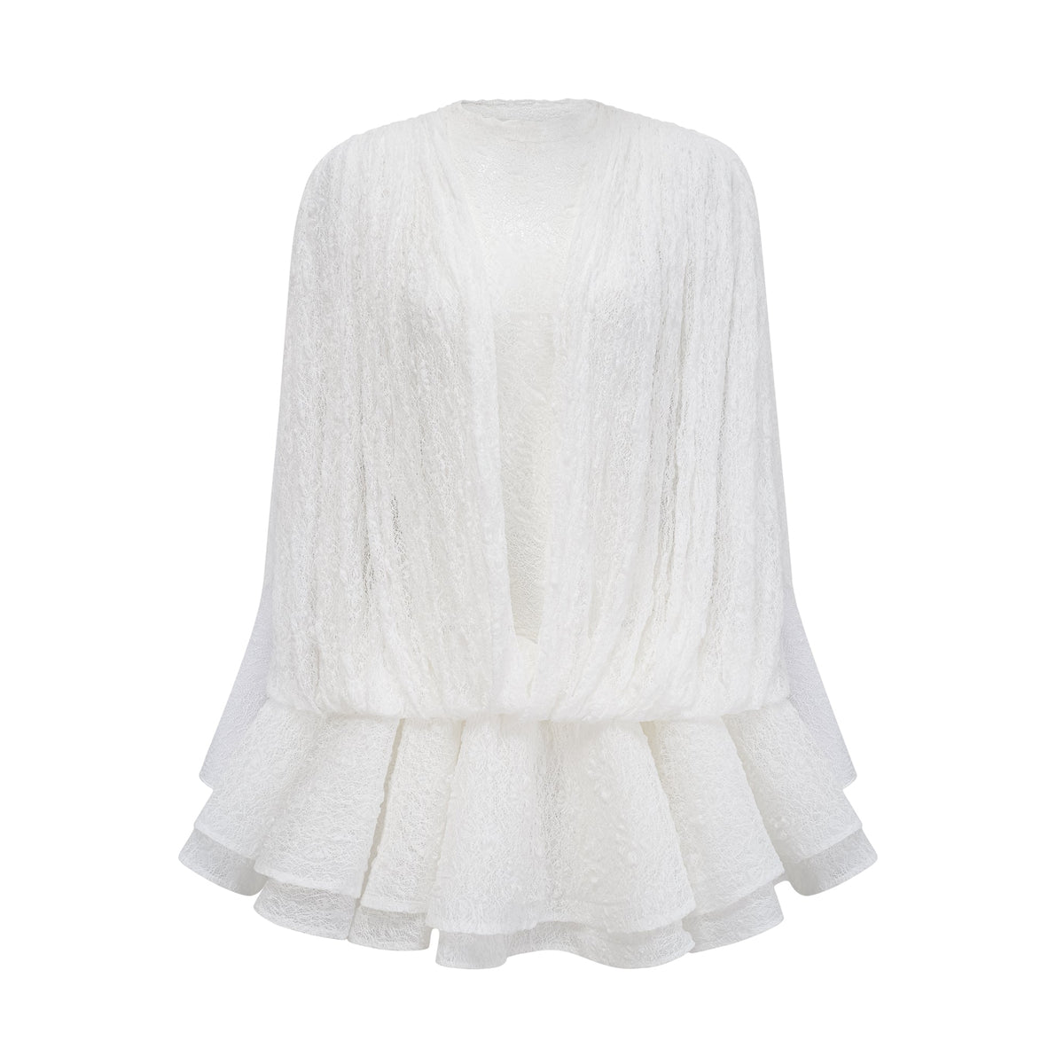 Dabney white semi-sheer lace top & shorts & dress matching set