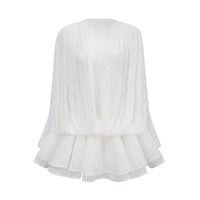Dabney white semi-sheer lace top & shorts & dress matching set