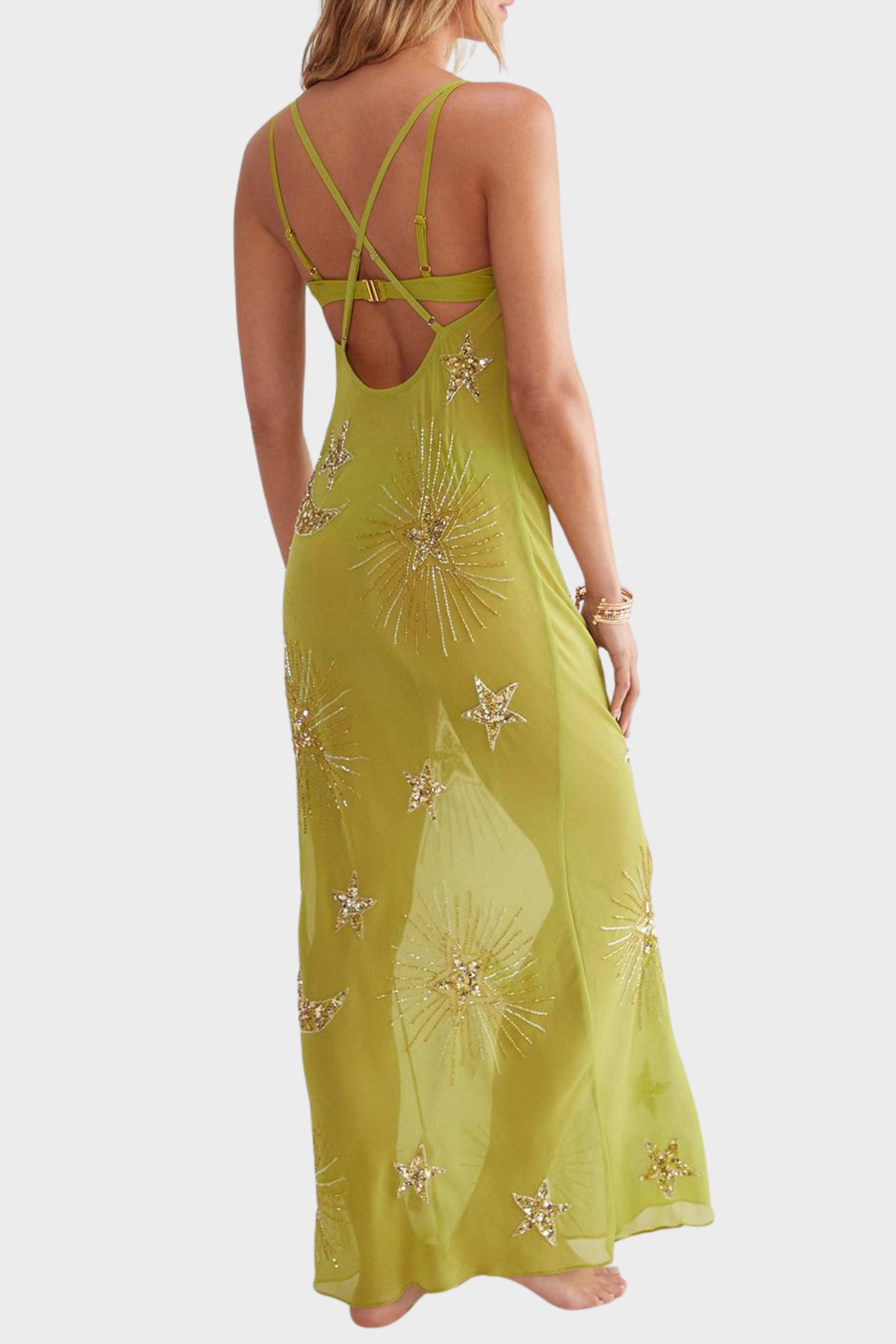Syriel Sequin Embellished Maxi Dress - Green