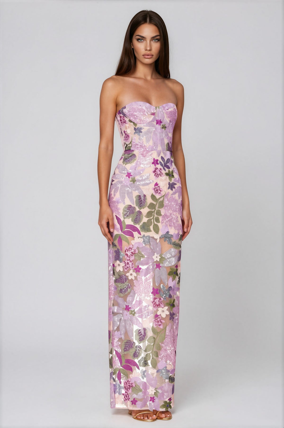 Wookey Embroidered Sequin Floral Maxi Dress