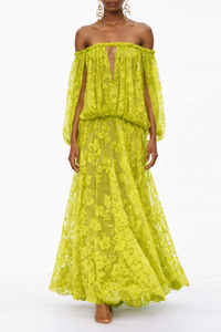 Daninov Green Floral Appliqué Maxi Dress