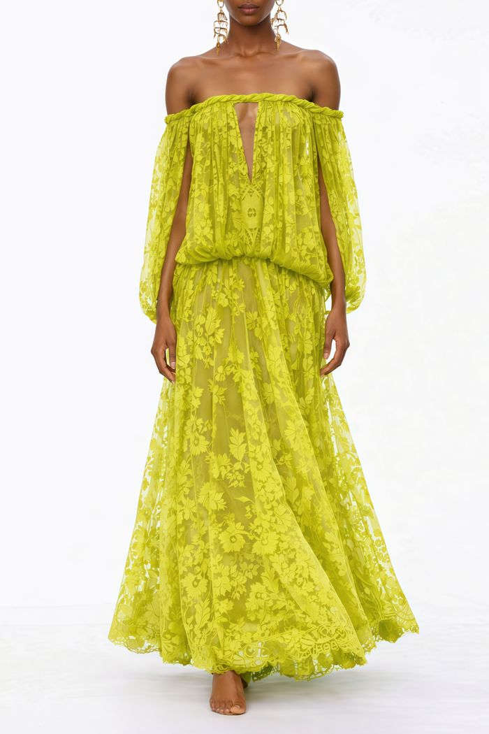 Daninov Green Floral Appliqué Maxi Dress