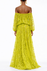 Daninov Green Floral Appliqué Maxi Dress