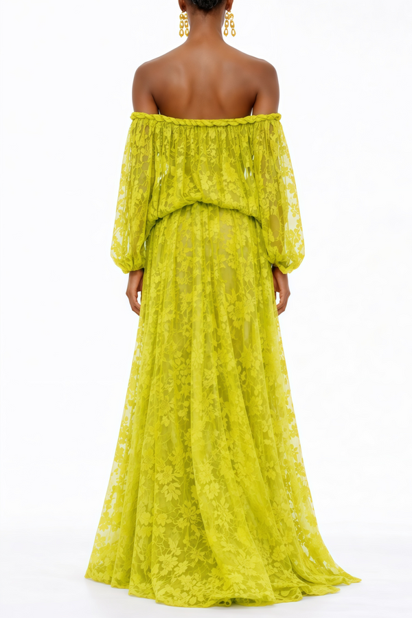 Daninov Green Floral Appliqué Maxi Dress